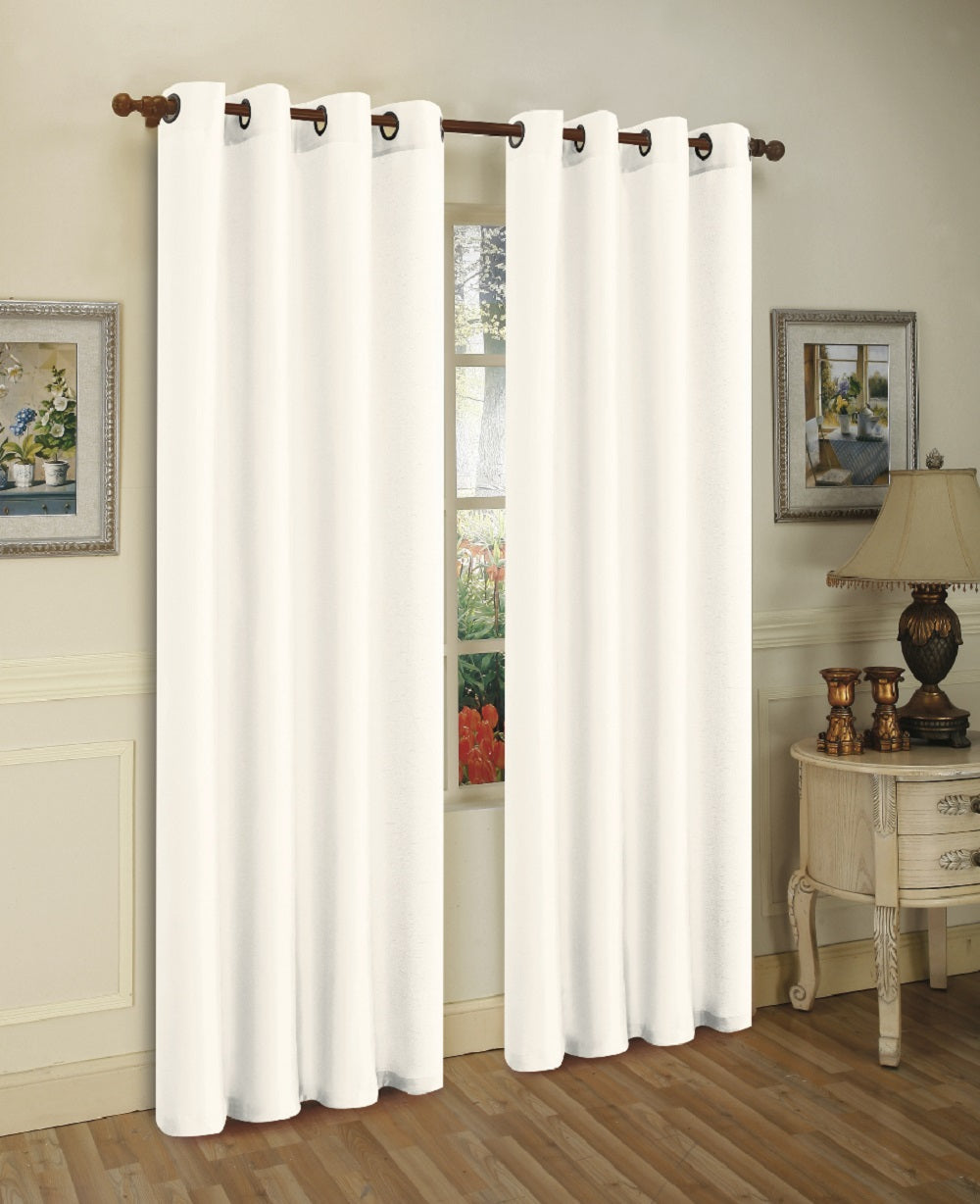 Set of Two 84" Solid Grommet Faux Silk Window Panels
