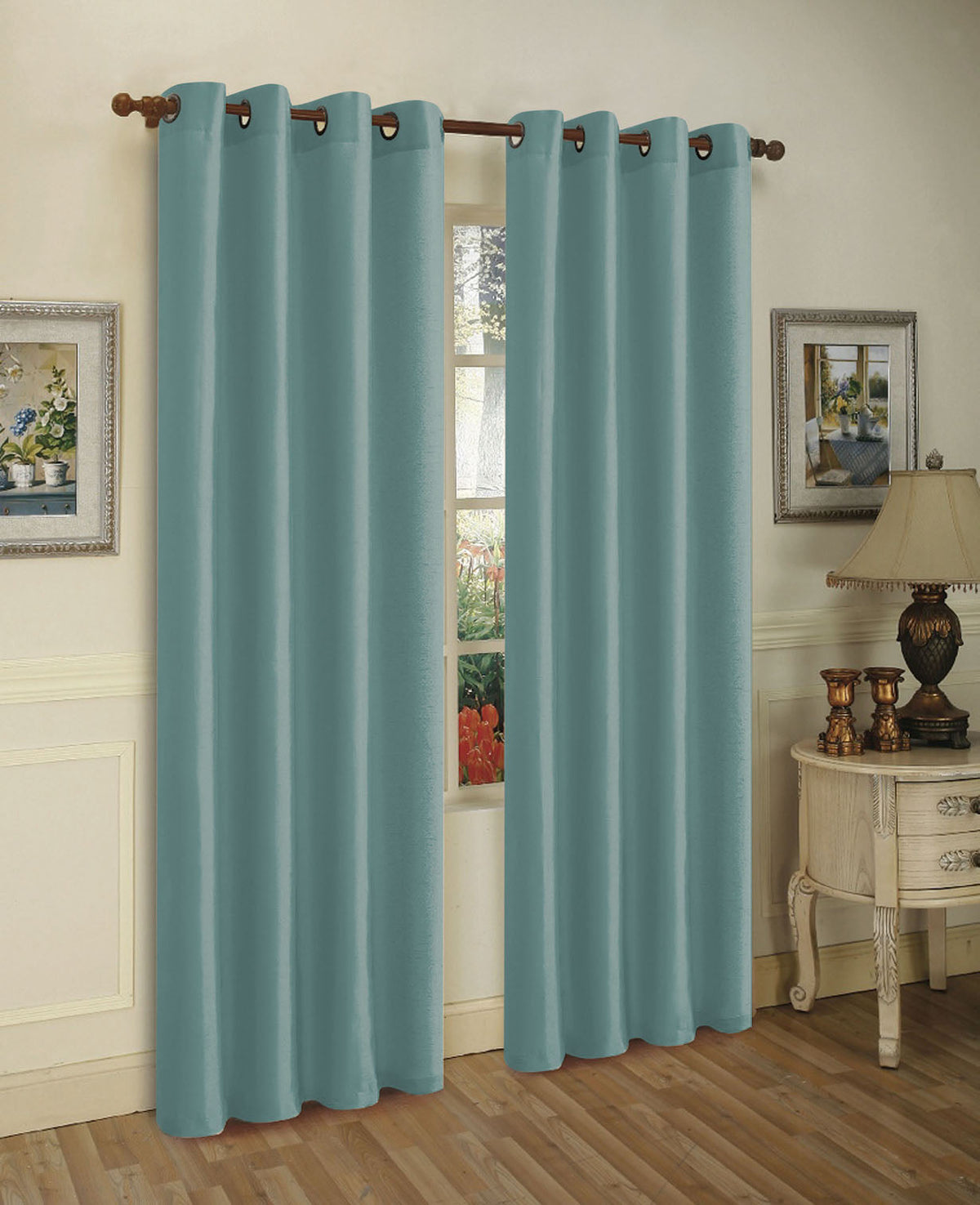 Set of Two 84" Solid Grommet Faux Silk Window Panels