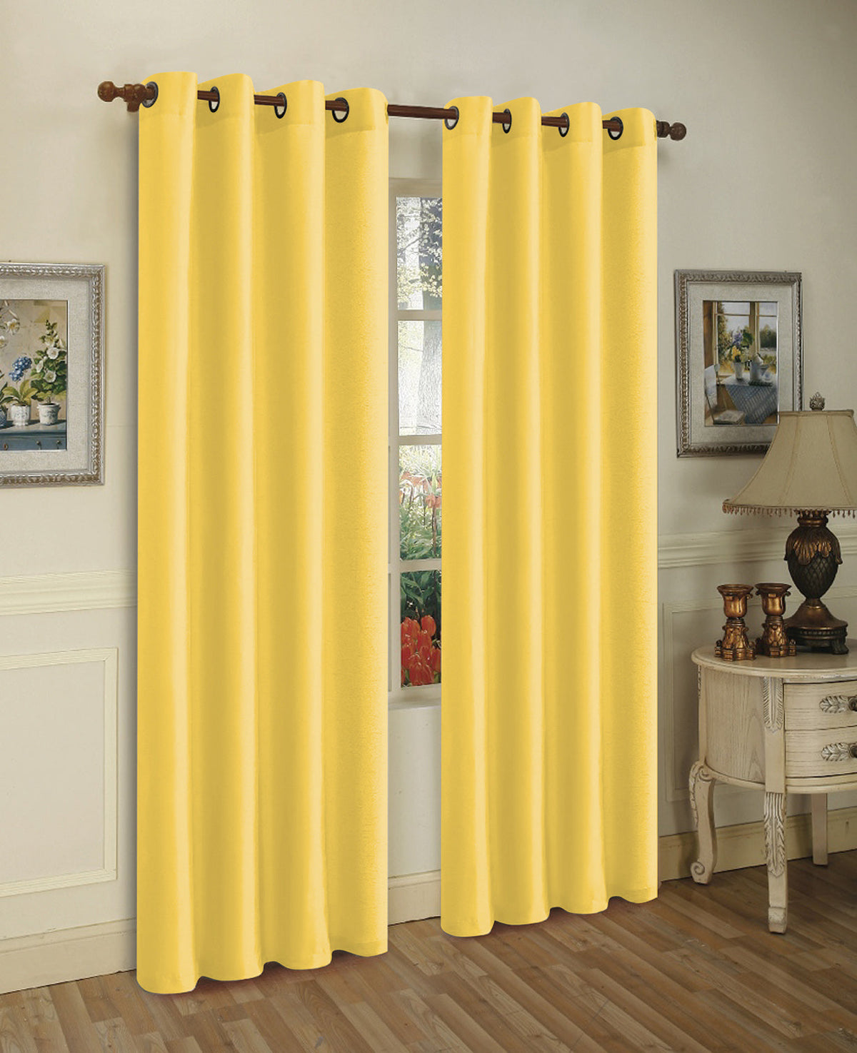 Set of Two 84" Solid Grommet Faux Silk Window Panels