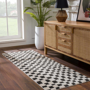 Lajos Black & White Checkered Plush Rug