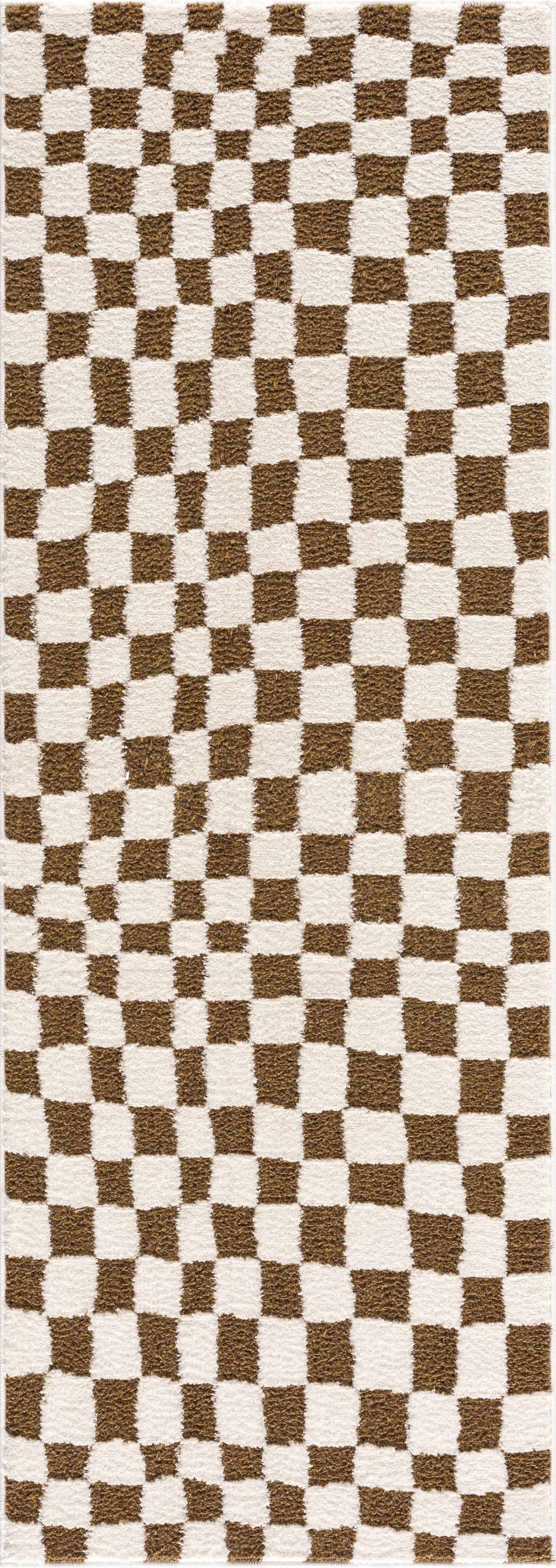 Lajos Brown Checkered Shag Rug