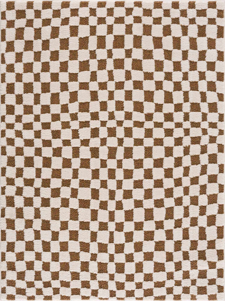 Lajos Brown Checkered Shag Rug