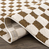 Lajos Brown Checkered Shag Rug