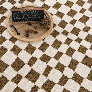 Lajos Brown Checkered Shag Rug