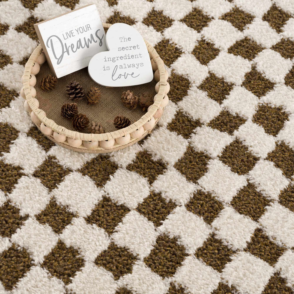 Leryn Brown Checkered Plush Rug