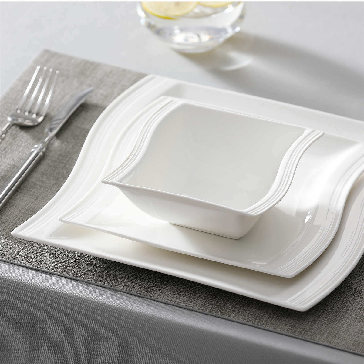 Flora Marble Grey 26 Piece Dinnerware Set