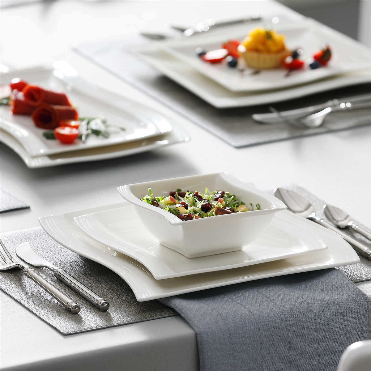 Flora Marble Grey 26 Piece Dinnerware Set