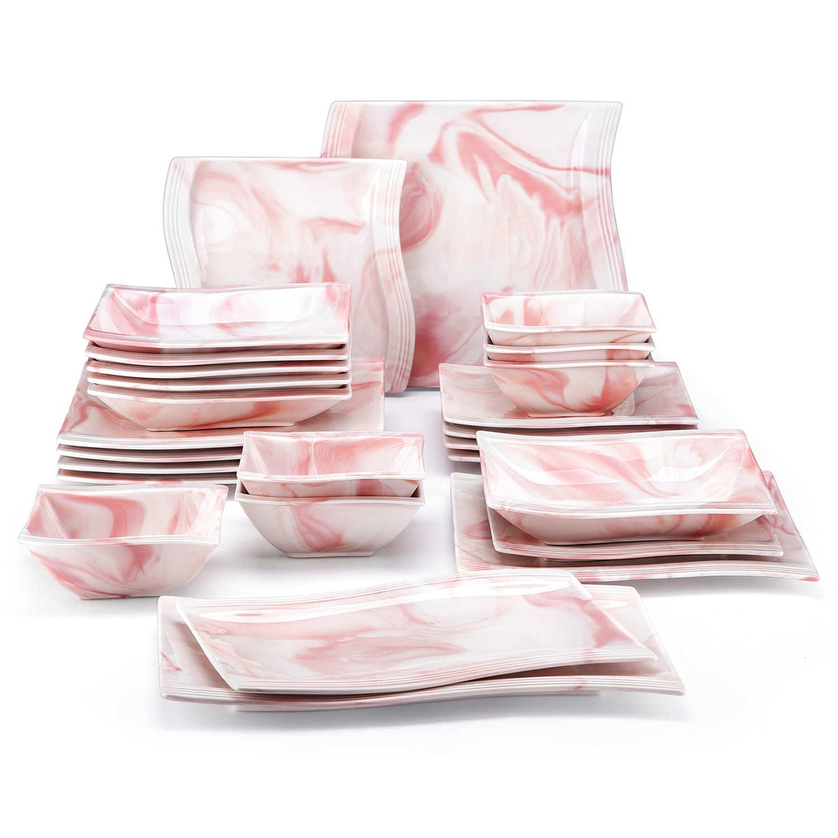 Flora Marble Grey 26 Piece Dinnerware Set