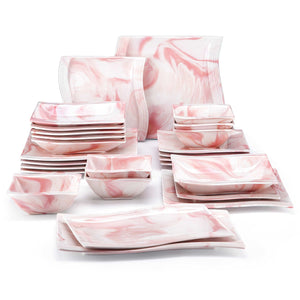 Flora Marble Grey 26 Piece Dinnerware Set