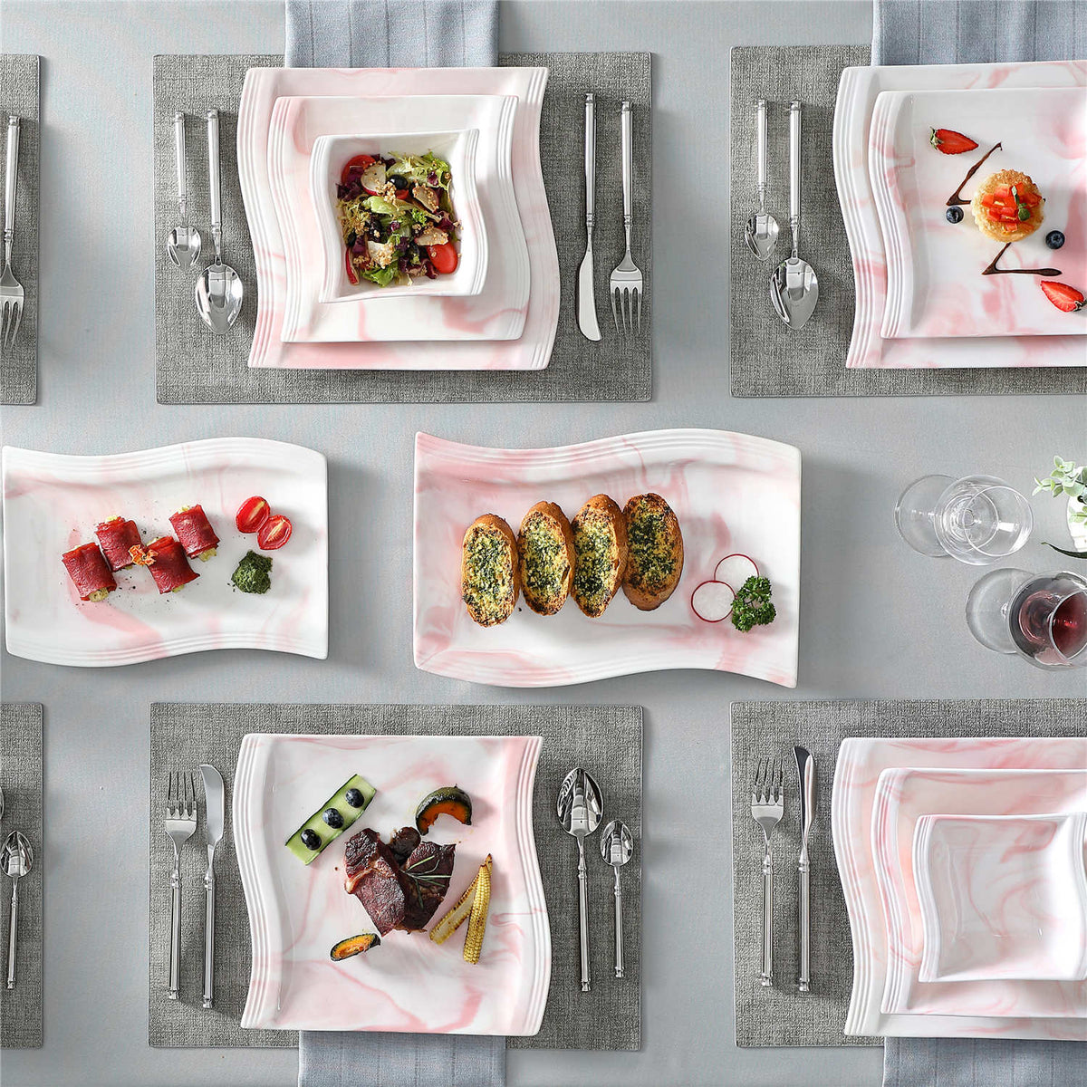 Flora Marble Grey 26 Piece Dinnerware Set
