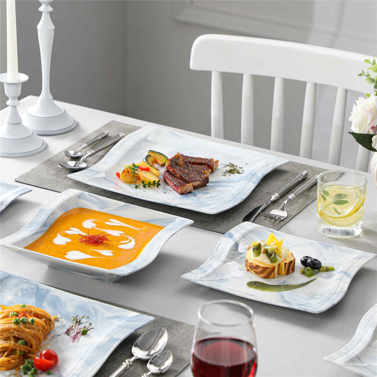 Flora Marble Pink 30 Piece Dinnerware Set