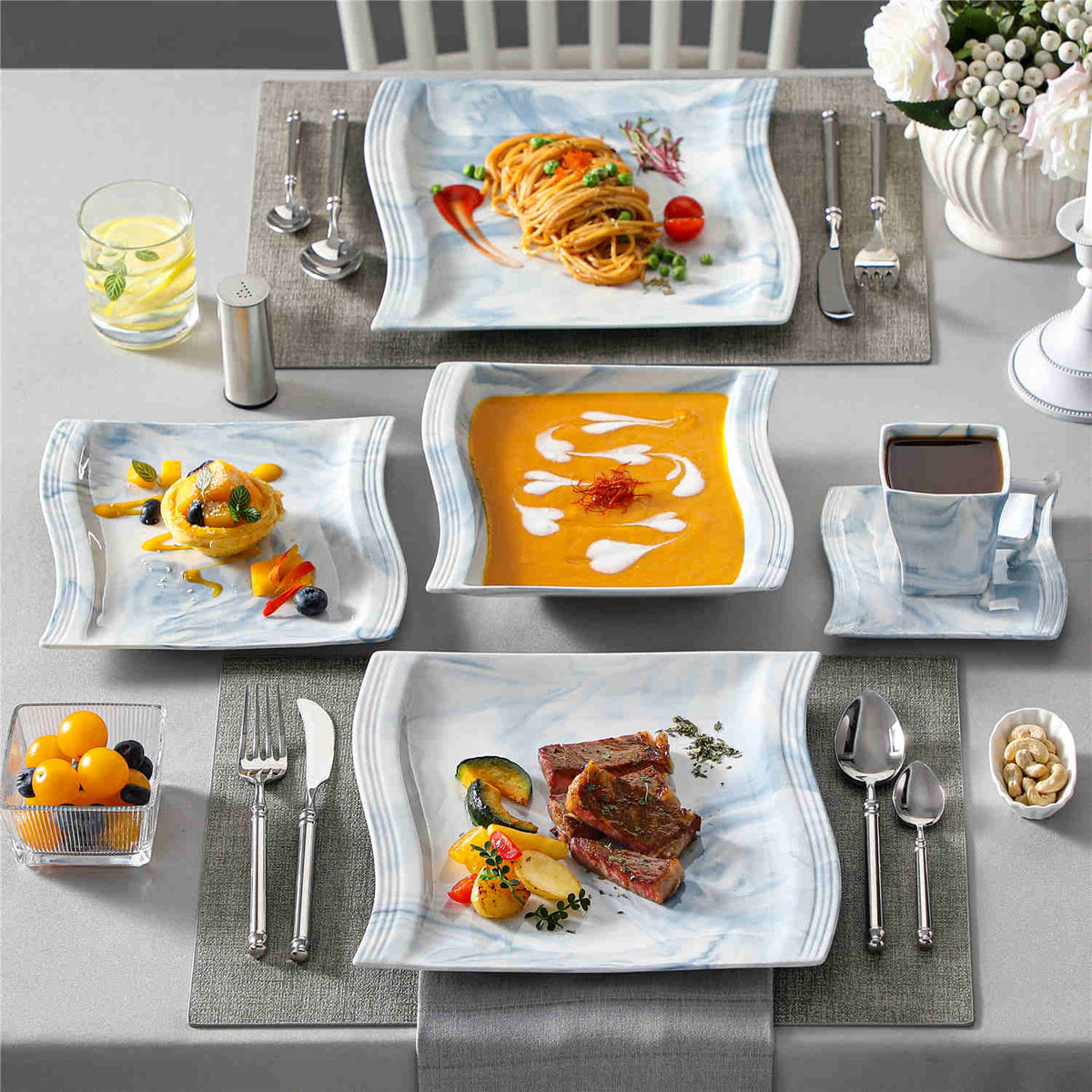 Flora Marble Pink 30 Piece Dinnerware Set