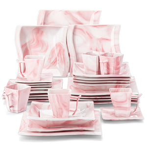 Flora Marble Blue 30 Piece Dinnerware Set