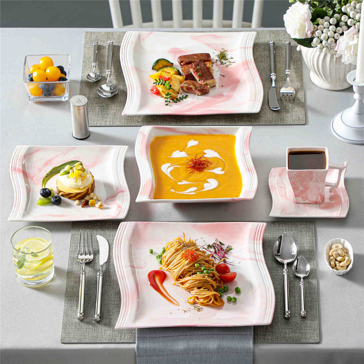 Flora Marble Blue 30 Piece Dinnerware Set
