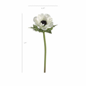 17" Faux Anemone White Stem