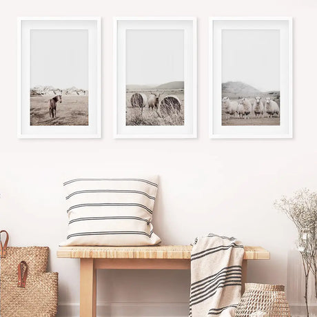 Autumn Farmhouse Wall Art Set. Farm Animals on the Field