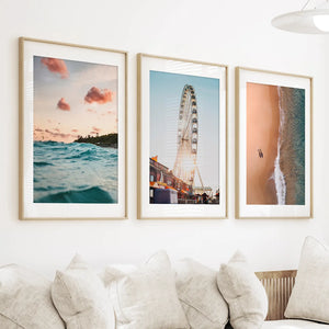 California Travel Wall Art Prints. Ferris Wheel, Ocean Sunset