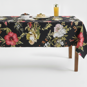 Festoon Floral Digital Print Tablecloth – Black