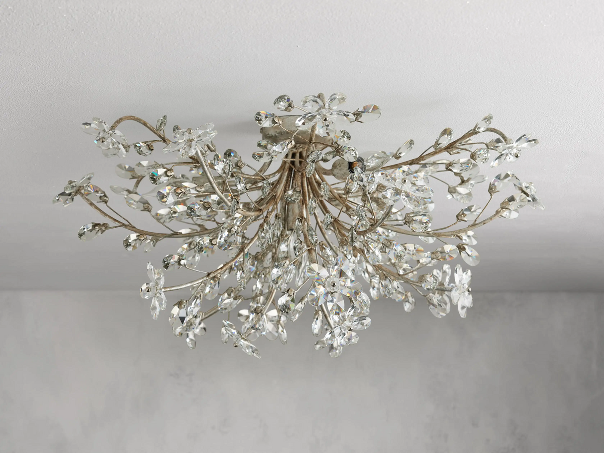 Crystal Floral Chandelier 28" 4-Light E12 Iron Ceiling Fixture