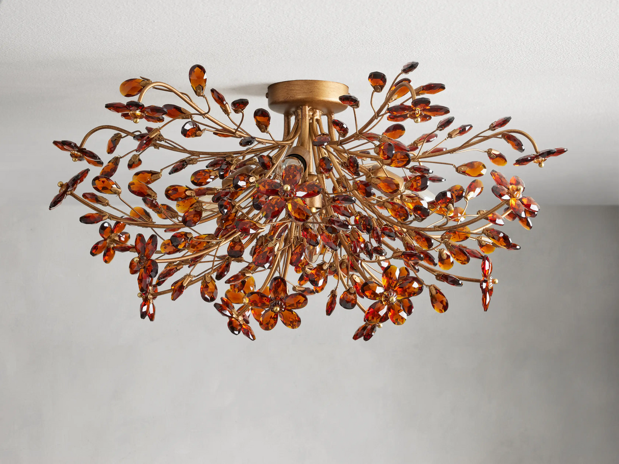 Crystal Floral Chandelier 28" 4-Light E12 Iron Ceiling Fixture