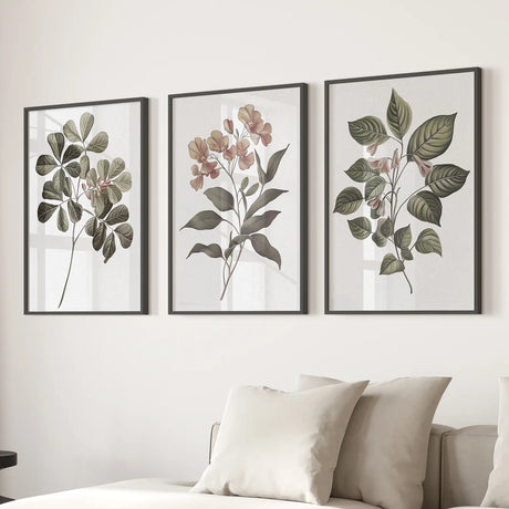 Rustic Botanical Wall Art. Vintage Flowers Prints