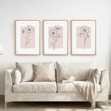 Pink Wall Art Set Of 3 Botanical Modern Decor
