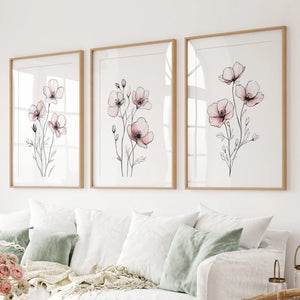 Floral Minimalist Art Posters. 3 Piece Wall Decor