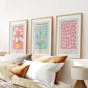 Flower Market Prints Set of 3 in Pink & Blue