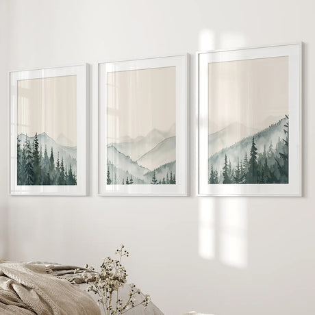 Set of 3 Mountain Forrest Decor Prints Wall Art