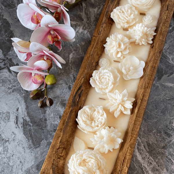Four Seasons Floral Wooden Dough Bowl Candle