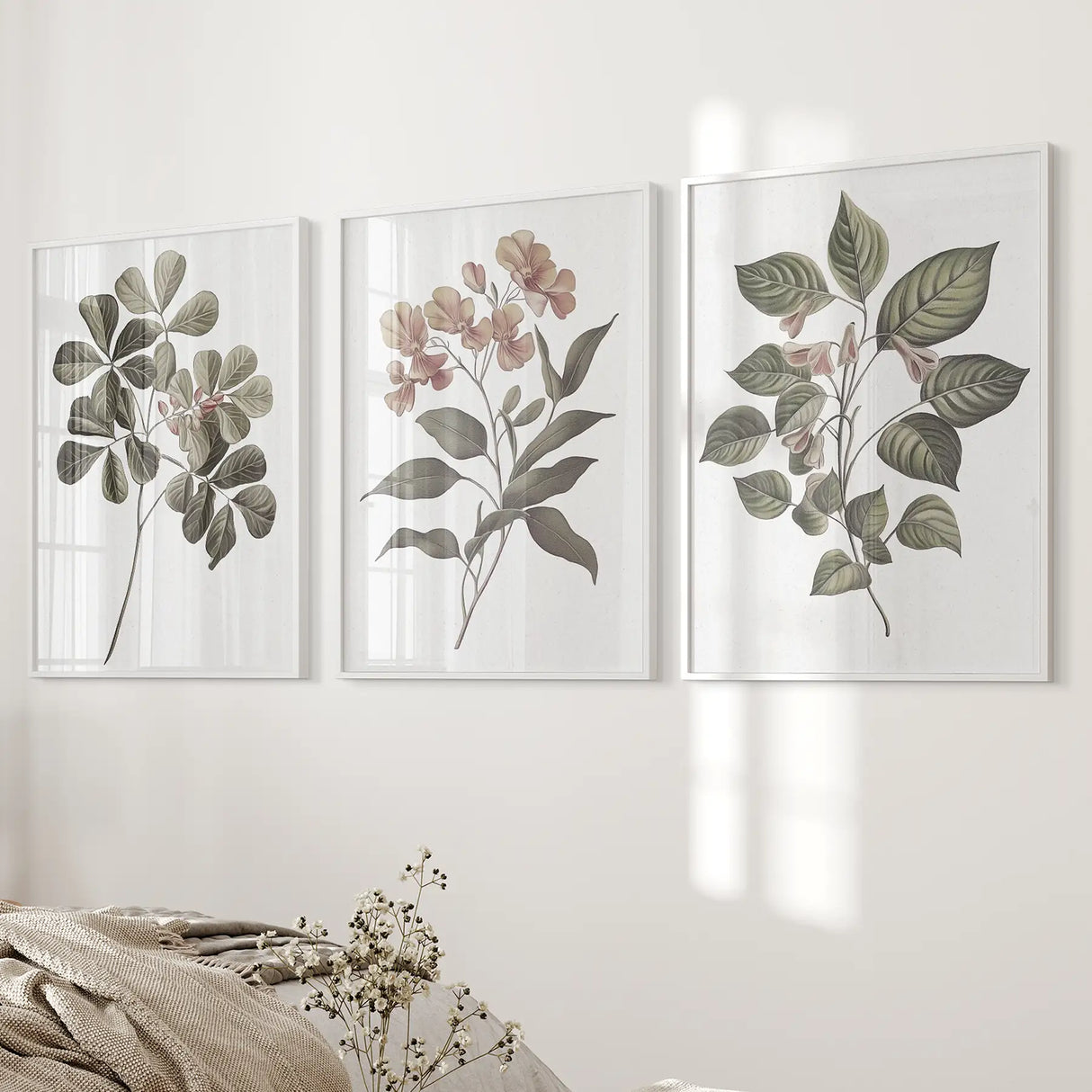 Rustic Botanical Wall Art. Vintage Flowers Prints