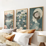 Japanese Nature Wall Art Set. Geisha Poster, Fuji Mountain