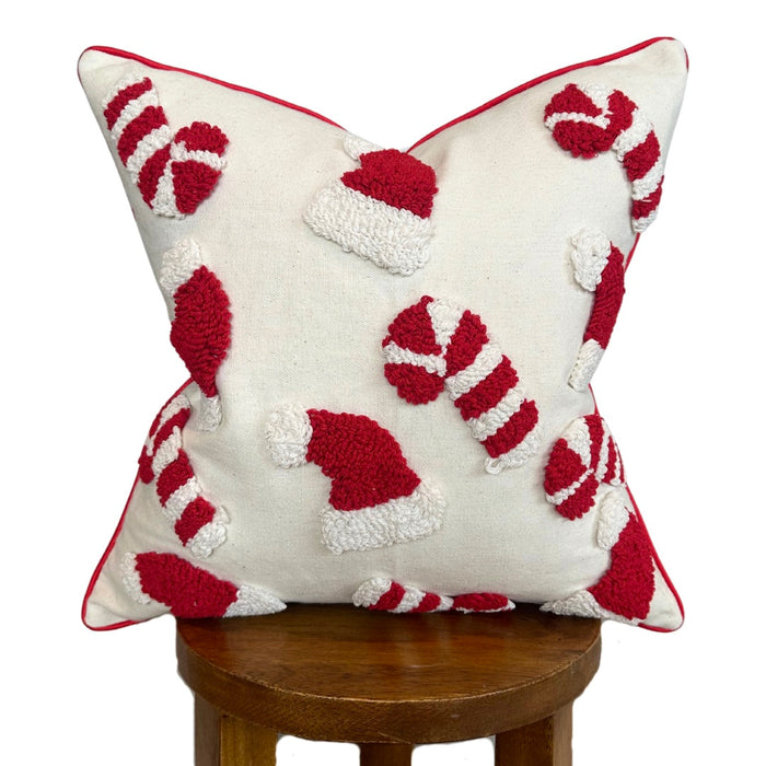 Busa Designs Candy Cane & Santa Hat Pillow Cover