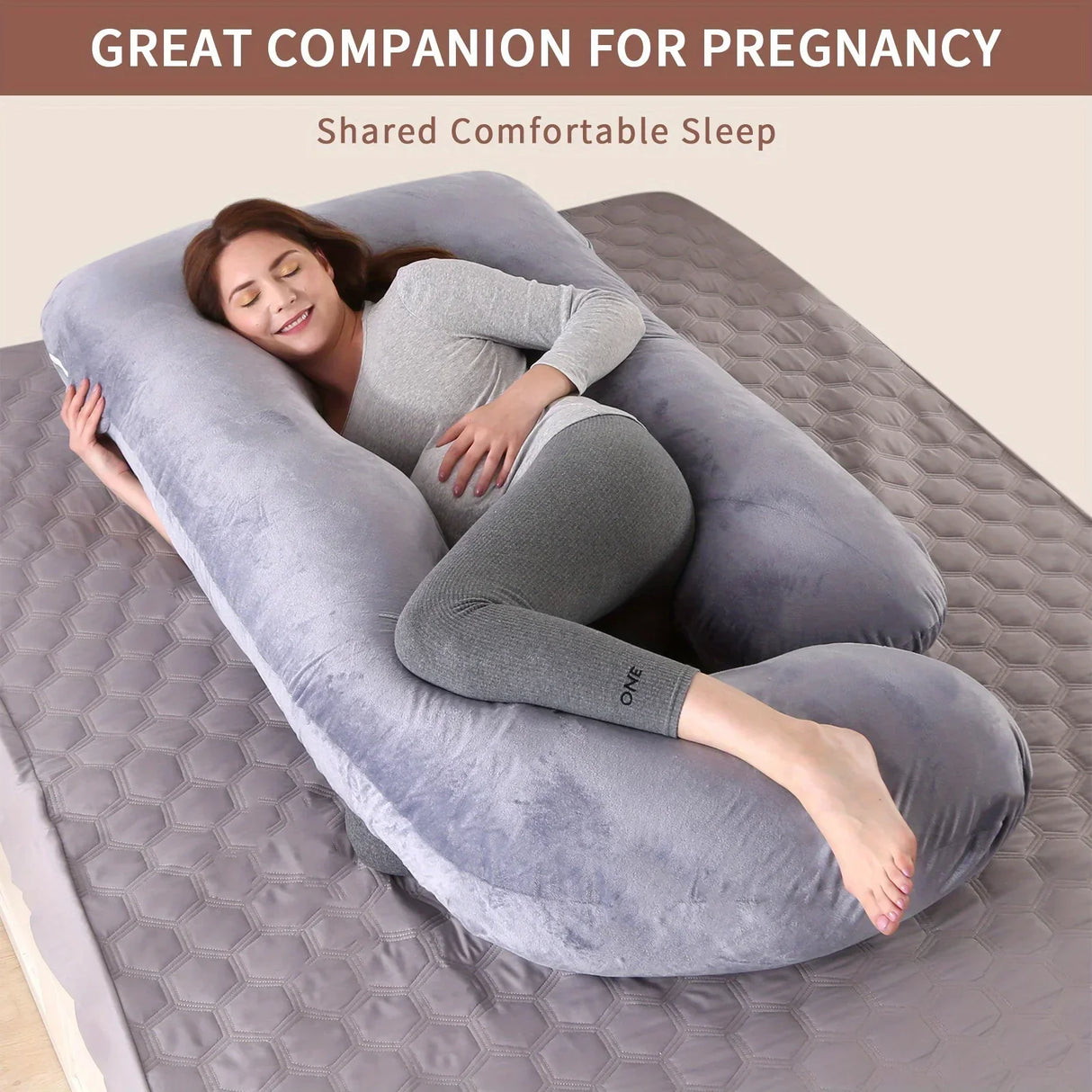 U-Shaped Full Body Pillow Side Sleeper Support Cushion 155cm Grey