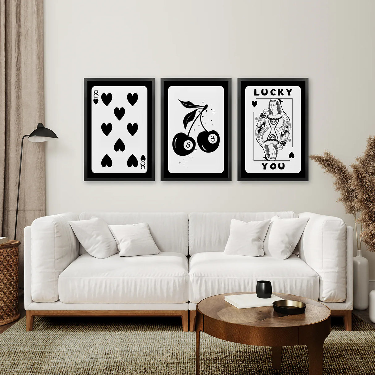 Black and White 8 Ball Cherry Art Set of 3 Prints