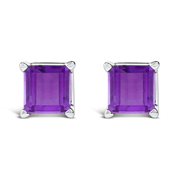 14K White Gold 5x5MM Princess Cut Purple Amethyst Solitaire Stud Earrings