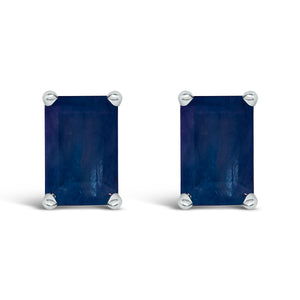 14K White Gold 6x4MM Emerald Shaped Amethyst Solitaire Stud Earrings