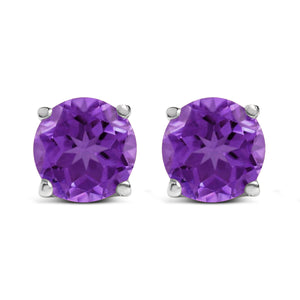 14K White Gold 5X5MM Round Purple Amethyst Solitaire Stud Earrings