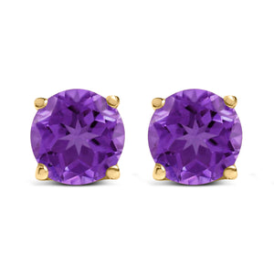 14K White Gold 5X5MM Round Purple Amethyst Solitaire Stud Earrings