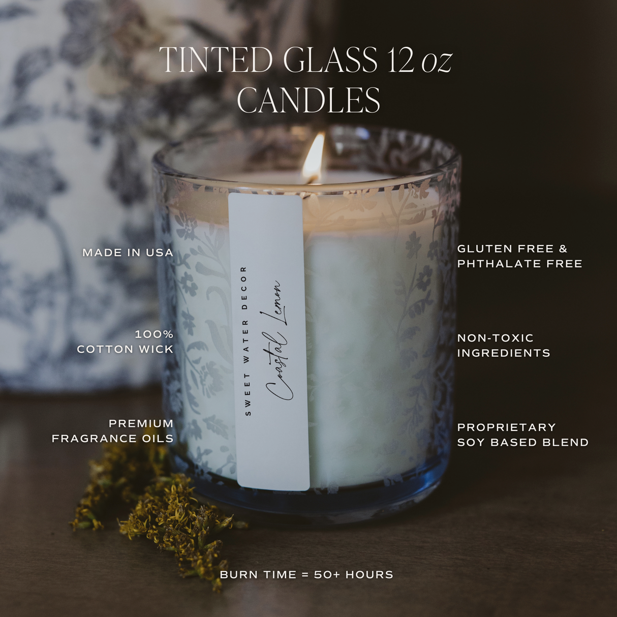 Coastal Lemon Soy Candle - Blue Tinted Glass Jar - 12 oz