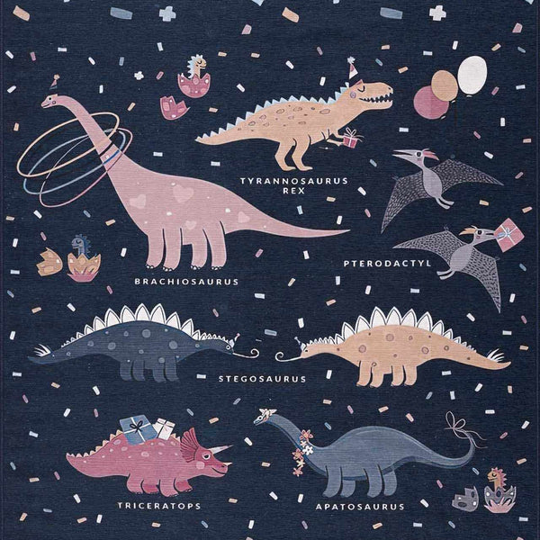 Milne Navy Dinosaur Washable Kids Rug - Clearance