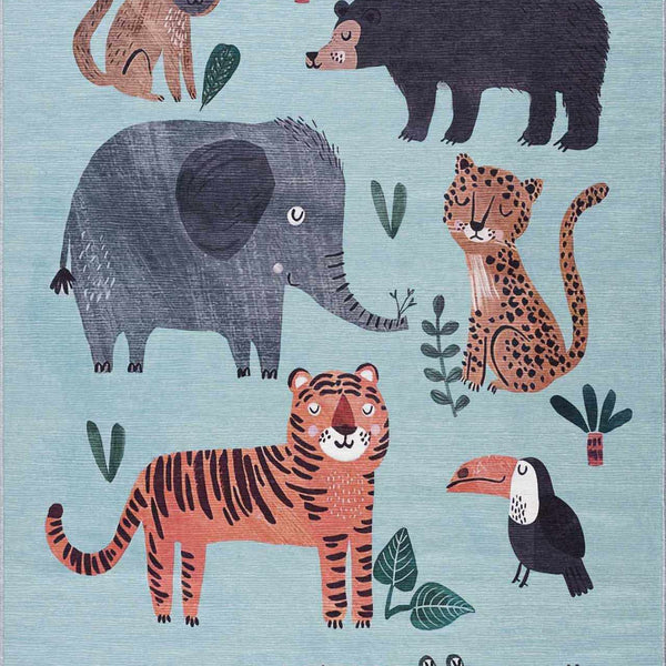 Petey Blue Animal Print Washable Kids Rug - Clearance