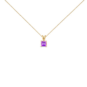 14K White Gold 5x5 MM Square Shaped Purple Amethyst Solitaire Pendant Necklace