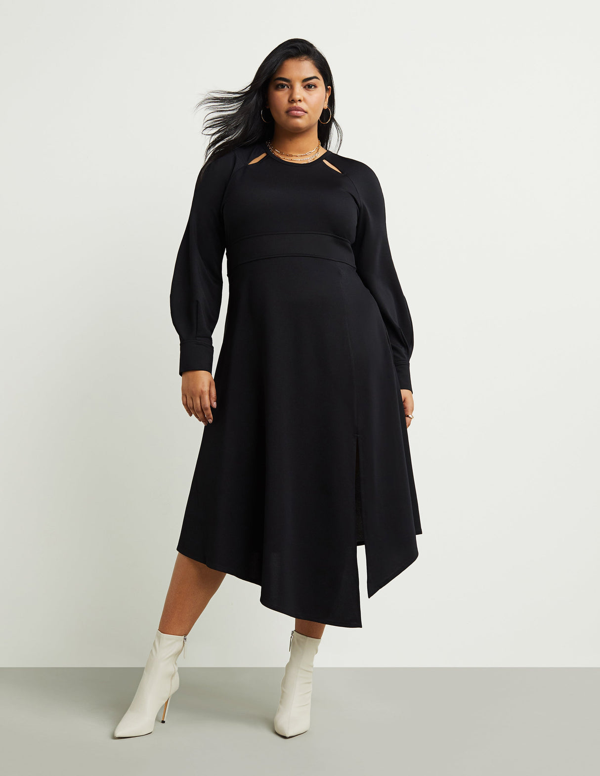 Banded-Waist Midi Dress