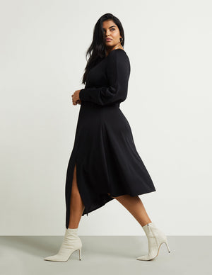 Banded-Waist Midi Dress