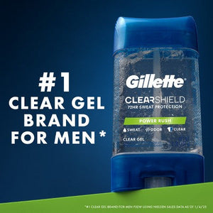 Gillette 72 Hours Sweat Protection Clear Gel Antiperspirant & Deodorant for Men Power Rush 2pk/3.8oz - New