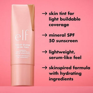 e.l.f. Halo Glow Skin Tint Light Coverage Foundation Mineral SPF 50 5 Light Warm 1 fl oz - Imperfect Box