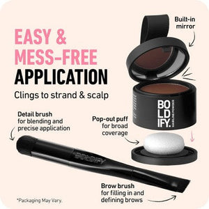 BOLDIFY Root Touch Up Powder with Brush Covers Grays Medium Brown - Imperfect Box