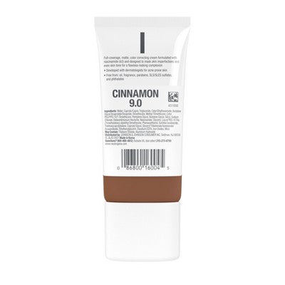 Neutrogena Clear Coverage Flawless Matte Color Correcting Cream, Full-Coverage 9.0 Cinnamon - New