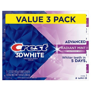 Crest 3D White Advanced Teeth Whitening Toothpaste Radiant Mint 3.3oz/3pk - Imperfect Box